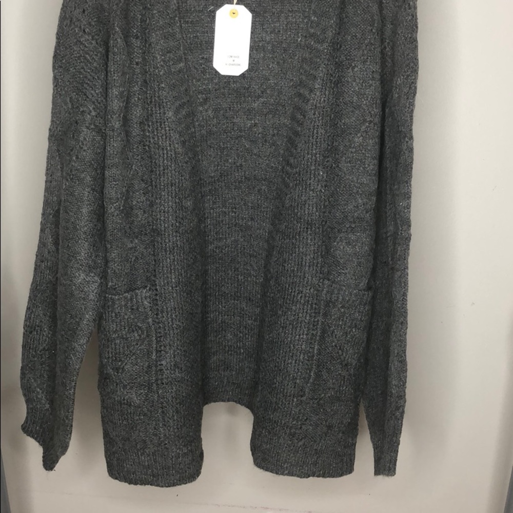 CHARCOAL GREY KNIT CARDIGAN SWEATER - Picture 5 of 8